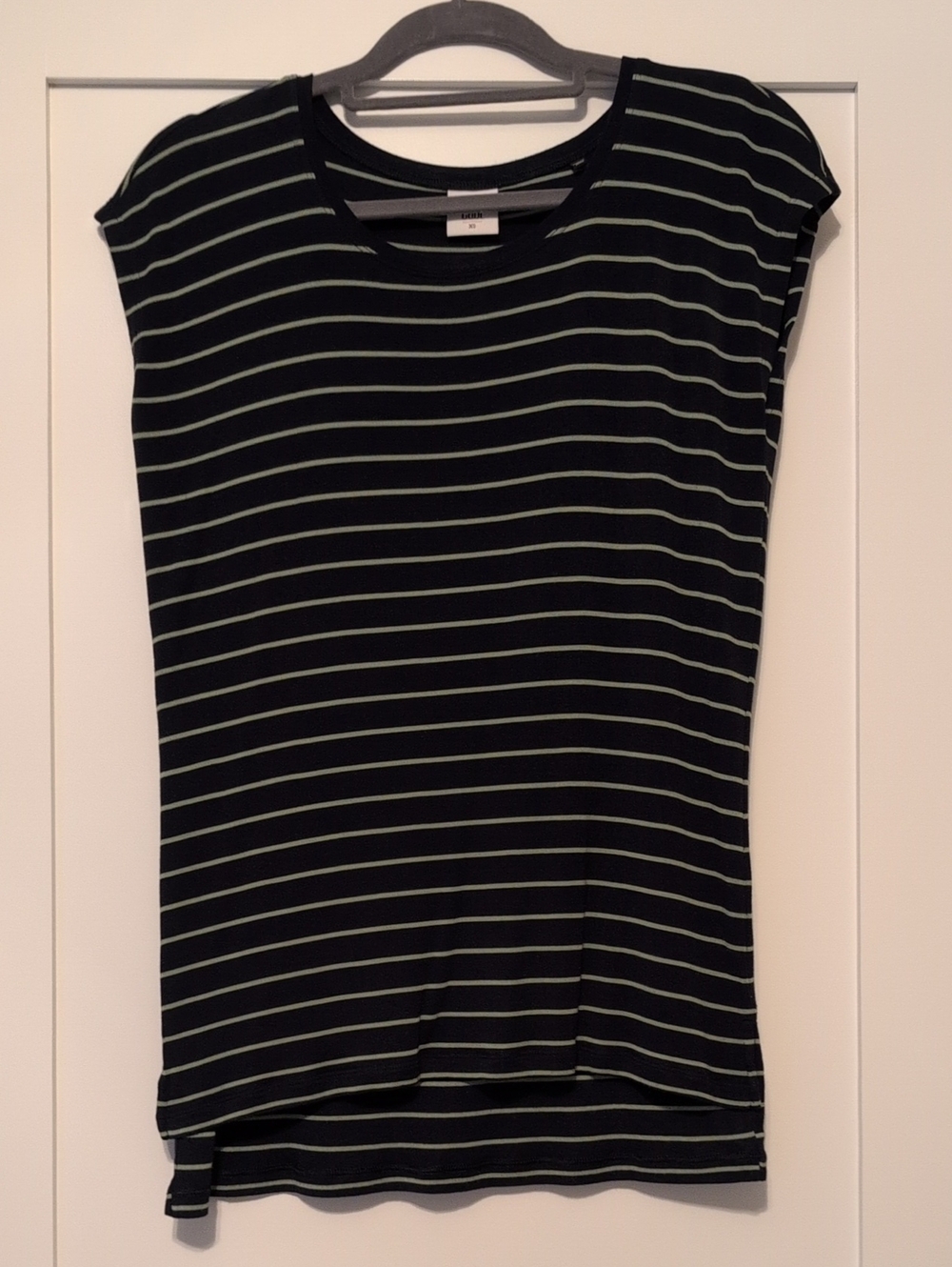 CAbi Navy Tee with Green Stripes - Short Sleeve